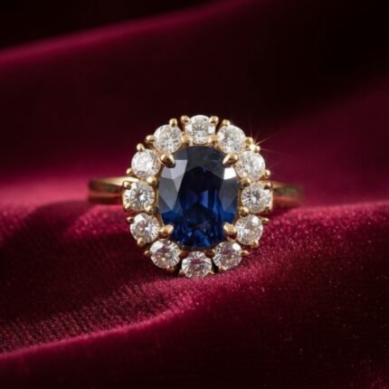 Ceylon Sapphire Diamond Cluster Ring 18ct Gold Hatton Garden