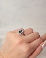Oval teal sapphire 1.55 carat ring with diamonds 0.16 carats in platinum setting - Image 2