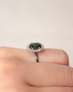 Oval teal sapphire 1.55 carat ring with diamonds 0.16 carats in platinum setting - Image 3